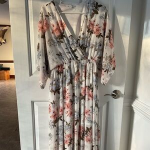 Baltic Born Floral Maxi Dress in Pink and Blue wrap nursing friendly with belt